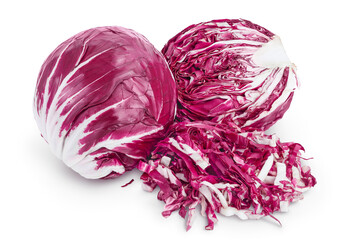 Fresh red radicchio salad isolated on white background with clipping path and full depth of field