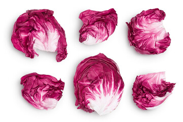 Fresh red radicchio salad leaf isolated on white background with clipping path and full depth of field, Top view. Flat lay