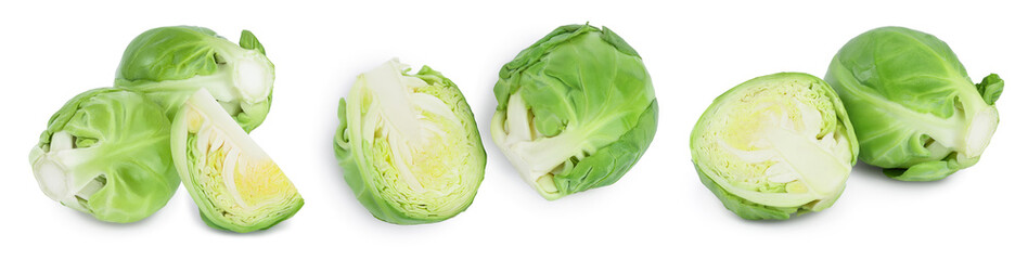 Obraz premium Brussels sprouts and half isolated on white background with clipping path and full depth of field. Set or collection
