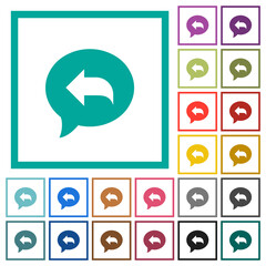 Reply message flat color icons with quadrant frames