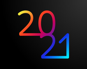 2021 Happy New Year banner. Vector illustration with colorful numbers with trendy gradient. Merry Christmas and Happy New Year holiday symbol template on dark background.