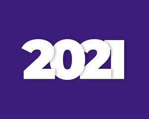 2021 Happy New Year banner. Vector illustration with numbers with shadows. Merry Christmas and Happy New Year holiday symbol template on purple background