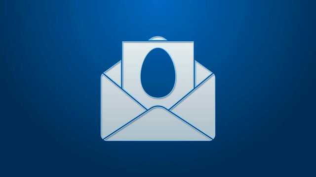 White line Greeting card with Happy Easter icon isolated on blue background. Celebration poster template for invitation or greeting card. 4K Video motion graphic animation.
