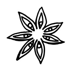 Doodle anise illustration. Simple outline drawing. Spice for coffee time. Hand drawn design element