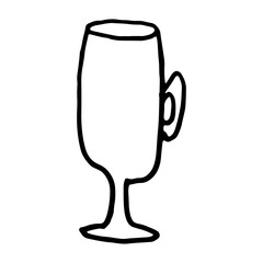 Doodle coffee glass illustration. Simple outline drawing. Morning drink for breakfast. Hand drawn design element