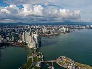 Naklejka premium Beautiful aerial view of the The Bahia Grand Panama and the Majestic city of Panama and the Skyscrapers 
