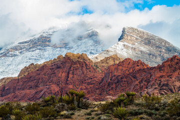 The Calico Hills, Turtlehead Peak and The Snow Covered La Madre Mountains, Red Rock Canyon National...
