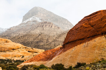 Turtlehead Peak Rises Above The Aztec Sandstone Slickrock of The Calico Hills, Red Rock Canyon NCA, Las Vegas, USA