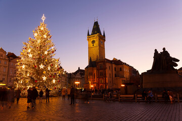 Christmas Mood on the night Old Town Square, Prague, Czech Republic