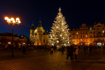 Obraz premium Christmas Mood on the night Old Town Square, Prague, Czech Republic