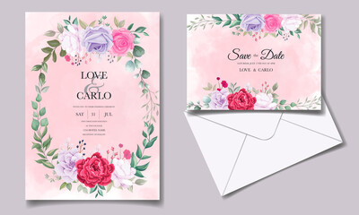 Wedding invitation card with beautiful blooming floral