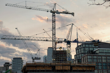 Fototapeta na wymiar Toronto Downtown Construction Skyline Sunset Condo Build 
