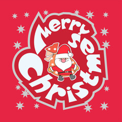 Merry Christmas greeting card. Cartoon vector illustration.