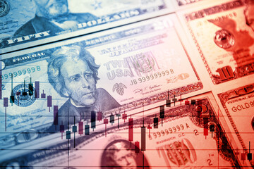 Chart graph spreadsheet on US dollar banknotes money.