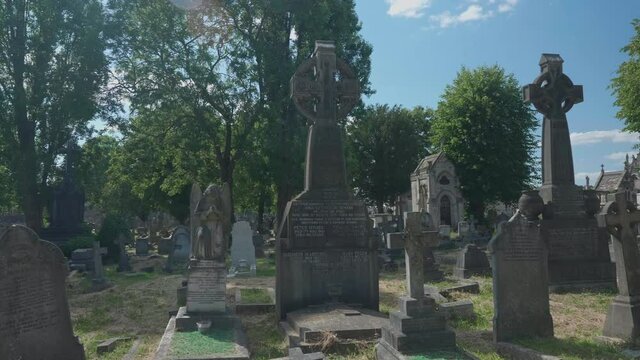 Pan of old tombstones and crypts.
