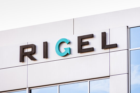 Sep 21, 2020 South San Francisco / CA / USA - Rigel sign at the Silicon Valley HQ; Rigel is a biotech pharma company whose drug fostamatinib, is being evaluated for the treatment of COVID-19 pneumonia