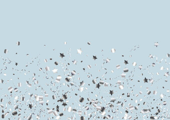 Silver Streamer Happy Vector Blue Background. 