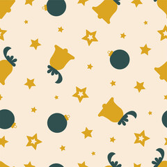 Golden Christmas bell with toys.