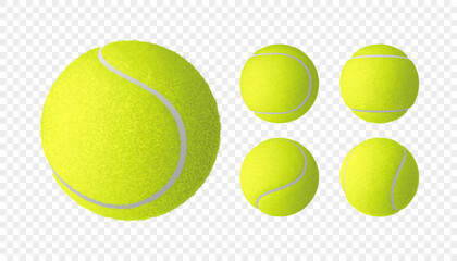 Vector set of realistic tennis balls isolated on checkered background - 396449345