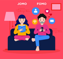 flat design of FOMO vs JOMO