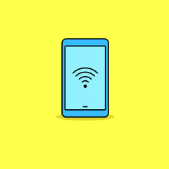 Smartphone with wi-fi icon vector illustration isolated on yellow background. Smartphone wi-fi linear color style icon