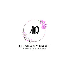 Initial AD Handwriting, Wedding Monogram Logo Design, Modern Minimalistic and Floral templates for Invitation cards	