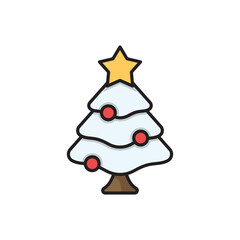 Christmas tree icon, color, line, outline vector sign, linear style pictogram isolated on white. Symbol, logo illustration.