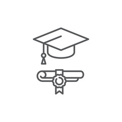 Graduation hat and diploma icon, color, line, outline vector sign, linear style pictogram isolated on white. Symbol, logo illustration.