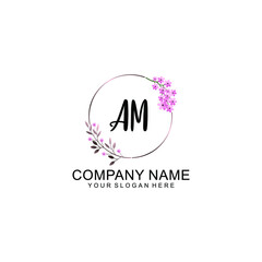 Initial AM Handwriting, Wedding Monogram Logo Design, Modern Minimalistic and Floral templates for Invitation cards	