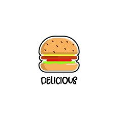Delicious burger vector icon with stroke isolated in white good for sticker or icon