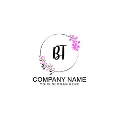 Initial BT Handwriting, Wedding Monogram Logo Design, Modern Minimalistic and Floral templates for Invitation cards	