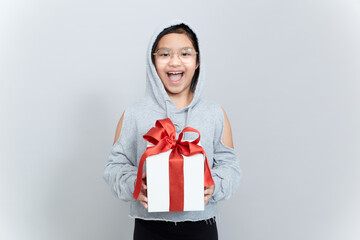 Fototapeta premium picture of beautiful girl with gift box