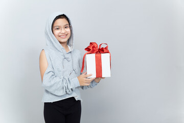Fototapeta premium picture of beautiful girl with gift box