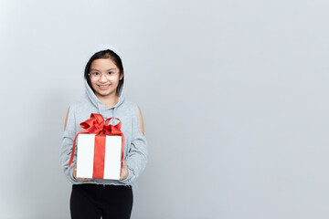 Fototapeta premium picture of beautiful girl with gift box