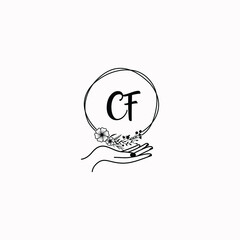Initial CF Handwriting, Wedding Monogram Logo Design, Modern Minimalistic and Floral templates for Invitation cards	