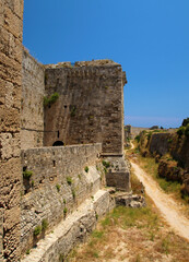 Bastions and fortress wall, medieval fortress, the old town of Rhodes, Greece
