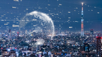 Fototapeta na wymiar デジタル営業　IoTによる大都市のデジタル化 背景画像のイメージ