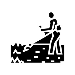 gardener cutting lawn grass glyph icon vector. gardener cutting lawn grass sign. isolated contour symbol black illustration