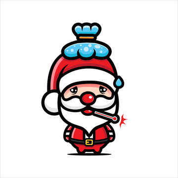 cute santa claus character is sick