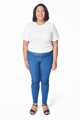 Women's white t-shirt and jeans size inclusive fashion studio shot