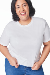 Obraz premium Women's white t-shirt and jeans plus size fashion studio shot