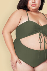 Plus size model green swimsuit apparel mockup