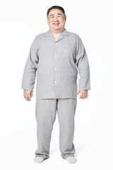 Fototapeta premium Plus size model gray sleepwear apparel full body mockup