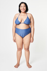 Plus size blue bikini apparel mockup women's fashion