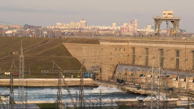 Electric power station. River dam.
