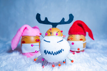 Painted eggs to celebrate Christmas in time of covid pandemic. Fun indoor activity for kids.