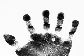 Black handprint on white background