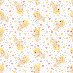 Muurstickers seamless pattern watercolor cute little cupid st. valentain day background © Inna