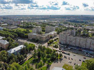Aerial view of the intersection of Profsoyuznaya street and Oktyabrsky avenue (Kirov, Russia)