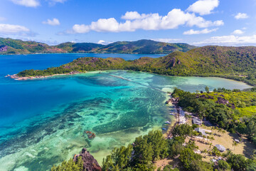 Obraz premium An aerial view on the small Curieuse island in Seychelles